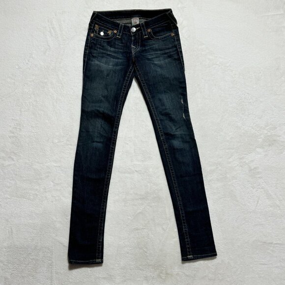 True Religion Jeans Skinny Straight Dark Wash Blue Denim Women's 25 - Picture 2 of 16